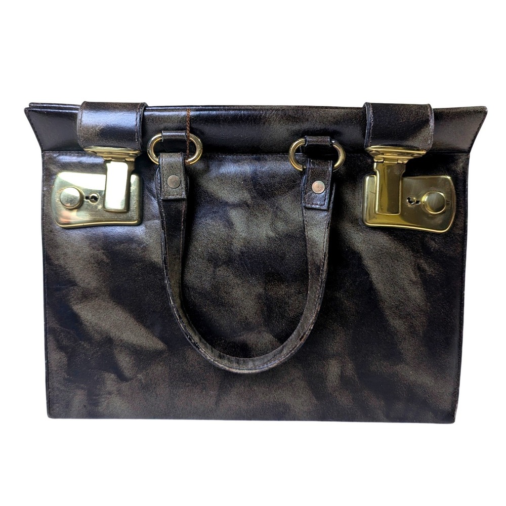Esteve‎ Vintage Brown Marbled Leather Satchel Leather Spain READ